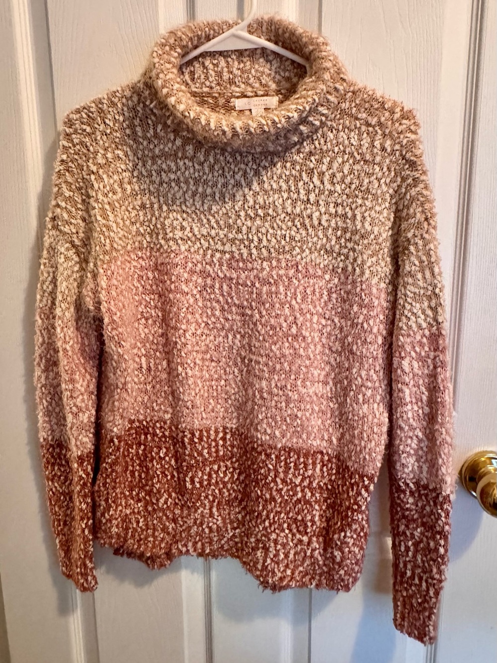LC Lauren Conrad Cream, Pink & Brown Colorblock Turtleneck Sweater